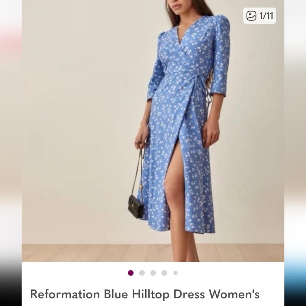 Reformation Blue Hilltop Floral Long Sleeve Dress